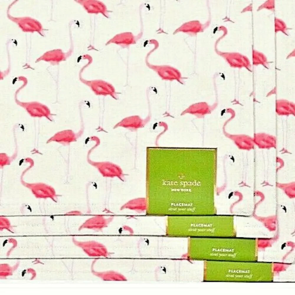 Kate Spade Pink Flamingos Fabric Placemats Flamingo Strut Your Stuff Set of 4